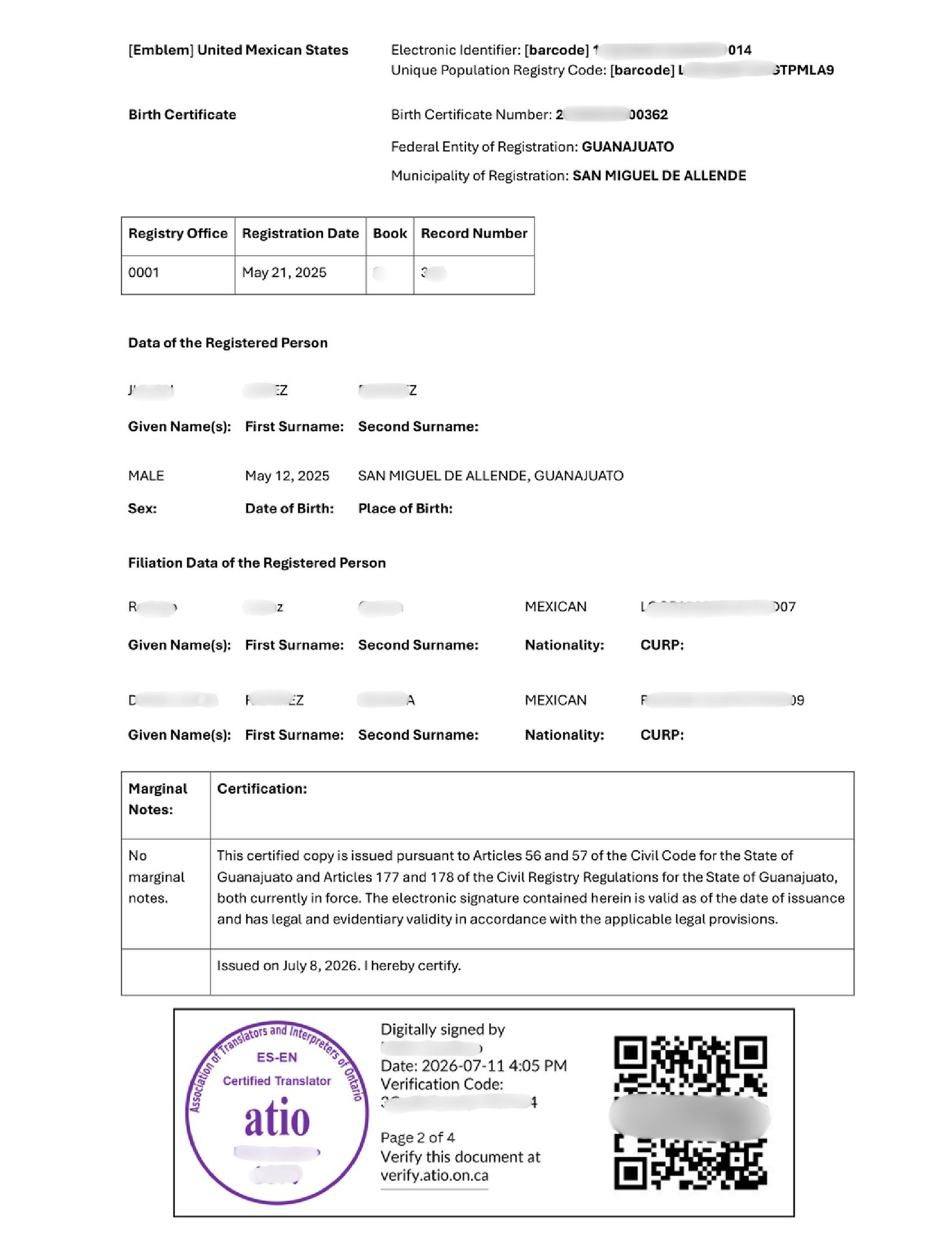 certified translation sample — page 2 of 4